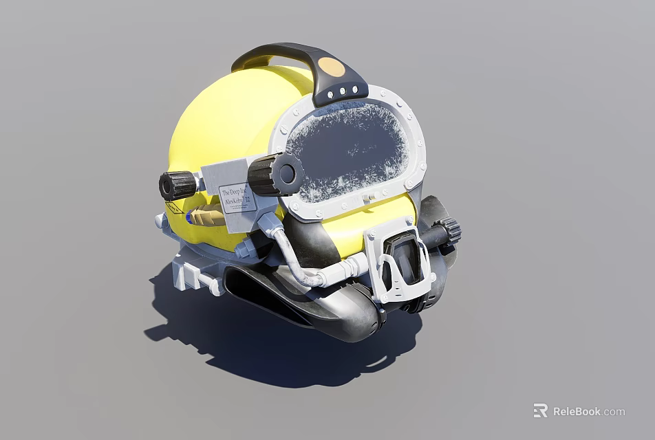 Yellow Diving Helmet With Transparent Face Shield And Black Components 3d model 