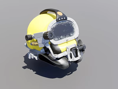 Yellow Diving Helmet With Transparent Face Shield And Black Components 3d model