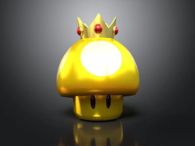 Golden Mushroom Shaped Living Goods Decorative Item Featuring Crown Top Red Gemstones And Illuminated Design 3d model