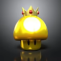 Golden Mushroom Shaped Living Goods Decorative Item Featuring Crown Top Red Gemstones And Illuminated Design