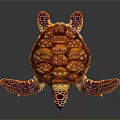 Sea Turtle With Red Orange Shell And Patterned Flippers In Swimming Pose Against Dark Background 3d model