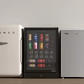 White SMEG Fridge Glass Door Drink Cooler Silver Freezer Display In Modern Home