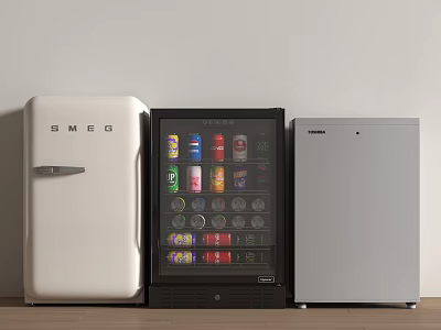 White SMEG Fridge Glass Door Drink Cooler Silver Freezer Display In Modern Home 3d model