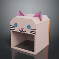 Cute Cat Face Shaped Wooden Storage Box With Pink Ears And Blue Eyes