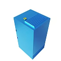 Blue Cube Shaped Equipment With Yellow Knob And Top Ventilation Slots