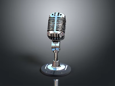 Classic Vintage Retro Microphone With Metallic Grille Stand And Shiny Base 3d model