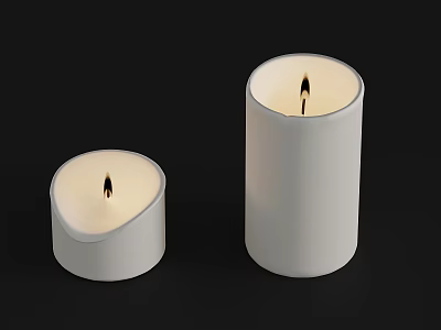White Lit Candles With Different Shapes For Home Decorative Lighting 3d model