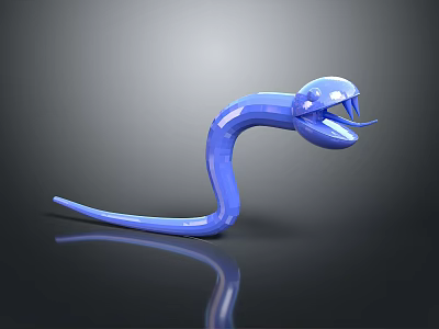 Blue Snake Shaped Curved Glossy 3D Sculpture With Open Mouth Art Carving Design 3d model