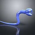 Blue Snake Shaped Curved Glossy 3D Sculpture With Open Mouth Art Carving Design