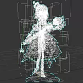 Game and Movie Character Wearing Ornate Floral Dress Holding Doll Mask with Blonde Hair