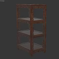 Chinese Style Dark Wood Shelf With Carved Details And Four Open Tiers