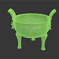 Ancient Chinese Bronze Ding Vessel With Three Legs Intricate Patterns And Handles