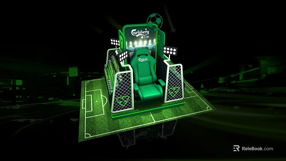 Gulf Cup Themed Football Seat Setup With Green Design And Stadium Lighting 3d model 