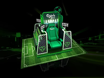 Gulf Cup Themed Football Seat Setup With Green Design And Stadium Lighting 3d model