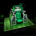 Gulf Cup Themed Football Seat Setup With Green Design And Stadium Lighting