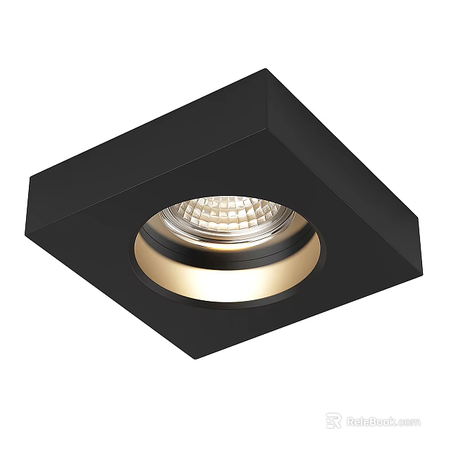 Modern Black Square Recessed Downlight With Round Grid Design And Gold Accent 3d model 