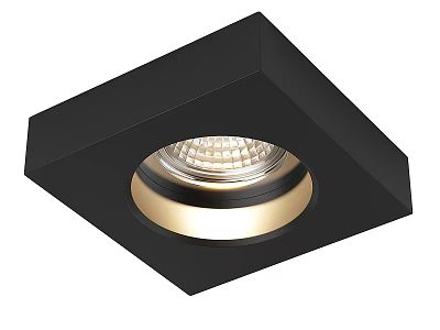 Modern Black Square Recessed Downlight With Round Grid Design And Gold Accent 3d model
