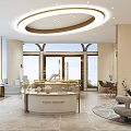 Modern Luxury Jewelry Store Interior Design With Circular Ceiling Light Natural Light And Display Cases 3d model