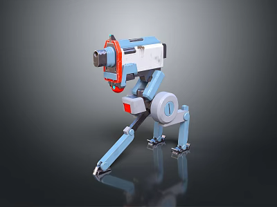 Game Movie Character Mechanical Dog with Blue Legs White Body Red Accents and Camera Head 3d model