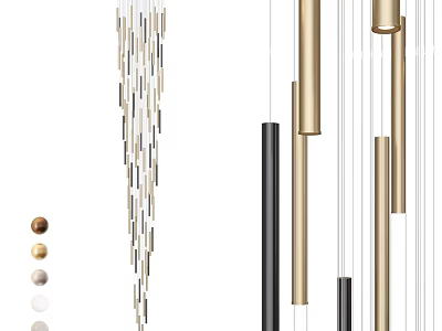 Stylish Modern Metal Chandeliers With Gold Black Hanging Rods And Cylindrical Strips 3d model
