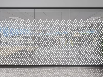 Modern Glass Partition With Herringbone Pattern For Office Interior Space 3d model