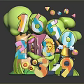 Vibrant Number Display With Green Cloud Shapes Colorful Balls And Yellow Lion