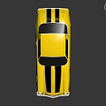Classic Yellow Two Door Muscle Car Exterior With Black Stripes And White Wheels