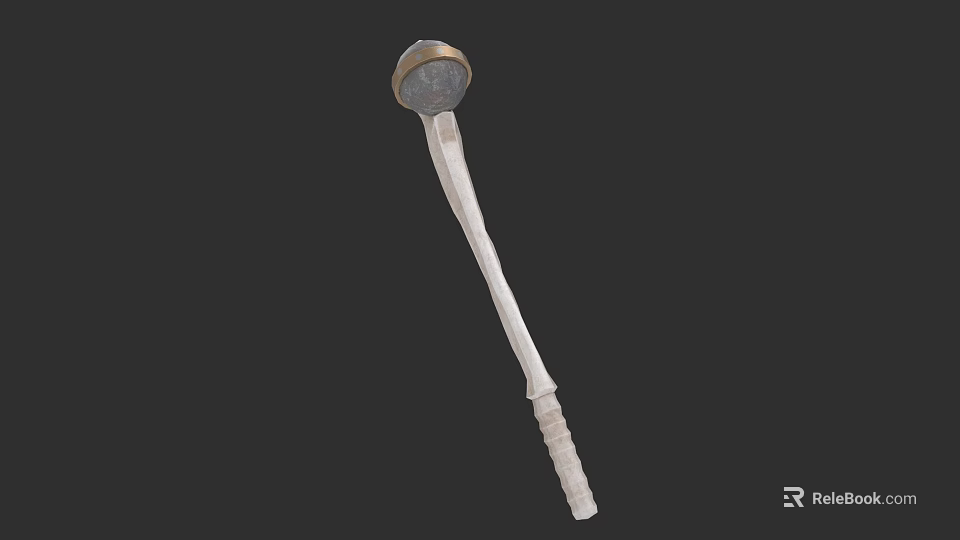 Medieval Weapon Hammer With Metal Head And Carved Wooden Handle Design 3d model 