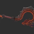 Flaming Curved Fantasy Weapon With Dragon Themed Design And Lava Red Accents