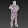 A Man In Purple Surgical Scrubs Wearing Blue Cap Mask Putting On Blue Gloves