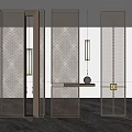Modern Metal Room Divider With Perforated Design Pendant Lights And Console Table