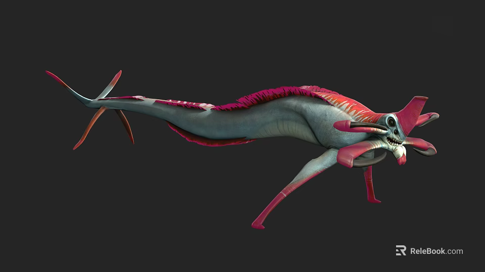 Game And Movie Fantasy Character With Red And Gray Fish Like Body And Tentacle Legs 3d model 
