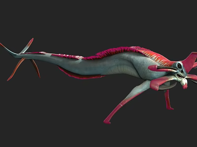 Game And Movie Fantasy Character With Red And Gray Fish Like Body And Tentacle Legs 3d model
