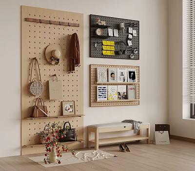 Display Shelving Unit With Wall Hooks Storage Bags And Decorative Items For Home Organizing 3d model