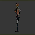 Futuristic Character With Detailed Red Blue Black Biomechanical Armor And Creature Design