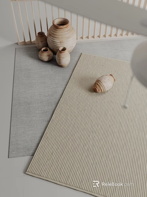 Minimalist Square Rugs With Decorative Vases And Lamp 3d model 