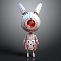 Rabbit Shaped Mechanical Robot Character With Red Circular Eye And Metallic Dotted Body 3d model