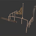 Scene Components With Black Railings Curved Frames Wooden Parts And Gray Panels
