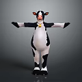 Black And White Cartoon Cow Character Standing With Outstretched Arms And Bell