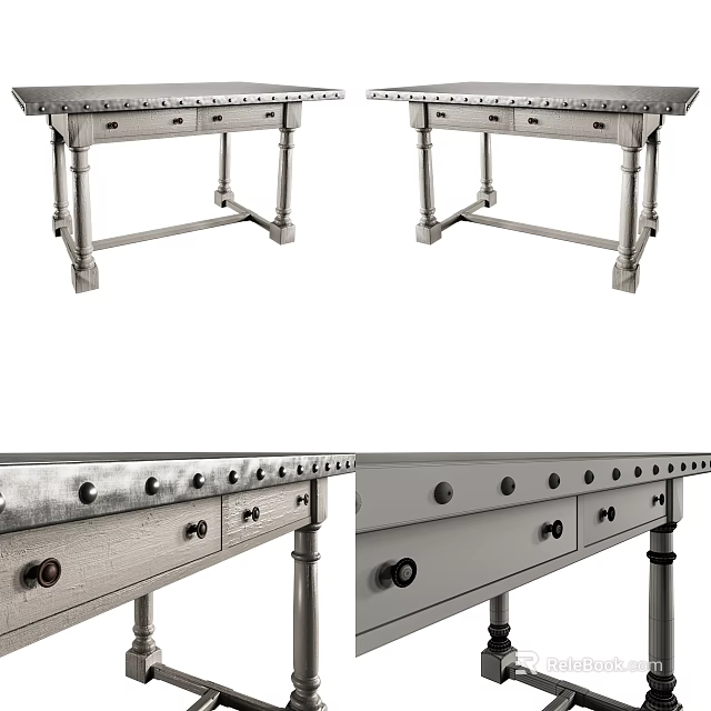 Vintage Industrial Metal Desk With Multiple Drawers And Sturdy Metal Legs 3d model 