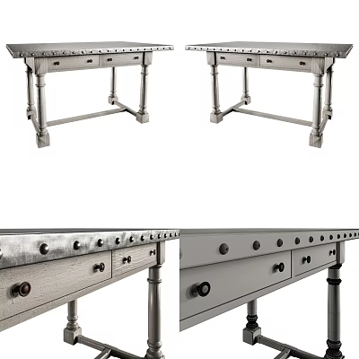 Vintage Industrial Metal Desk With Multiple Drawers And Sturdy Metal Legs 3d model