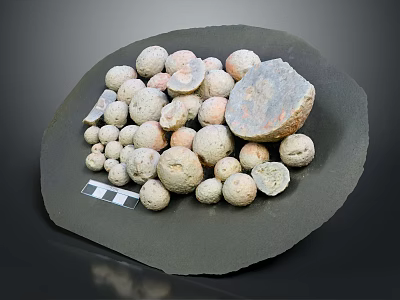 Natural Stone and Wooden Tray Collection with Assorted Sizes Colors and Ruler 3d model
