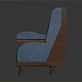 Blue Geometric Patterned Armchair And Ottoman With Wooden Arms And Legs