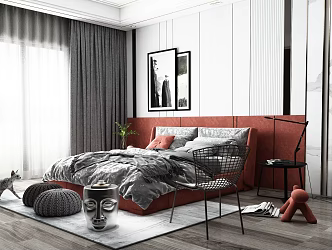 Modern Background Double Bed Simple 3d model