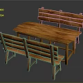 Rustic Wooden Furniture Set With Rectangular Table And Two Long Benches 3d model