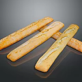 Long Fresh Crusty Golden Baguettes Arranged On Black Reflective Surface