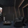 Home Theater Interior With Black Leather Seats Large Screen And Starry Ceiling 3d model