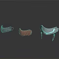 Futuristic Helmet Components With Metallic And Brown Designs On White Background