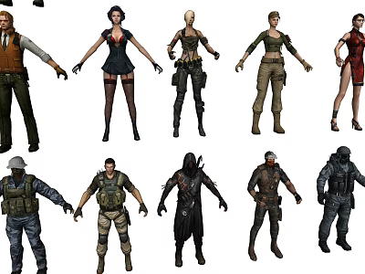 Various Character Outfits Showcasing Different Styles From Tactical To Casual Wear 3d model