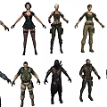 Various Character Outfits Showcasing Different Styles From Tactical To Casual Wear